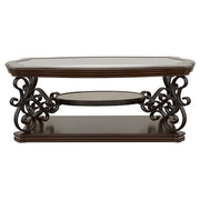 Mesa de centro rectangular Laney de 1 estante con tapa de vidrio, color merlot intenso