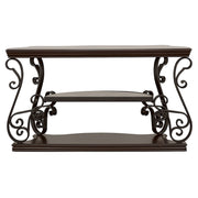 Consola de sofá para entrada Laney Scrollwork en color merlot oscuro
