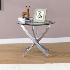 Mesa auxiliar Brooke redonda con tapa de vidrio y base de metal de latón