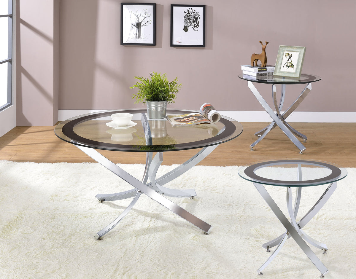 Brooke Round Coffee and End Table Set Chrome