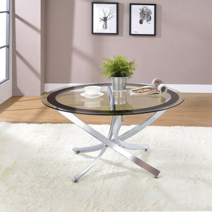 Brooke Round Glass Top Coffee Table Metal Base Brass