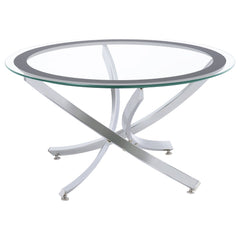 Mesa de centro redonda Brooke con tapa de vidrio y base de metal de latón