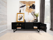 Mueble para TV Marsden de 70 pulgadas, madera de mango, dos puertas, color negro carbón