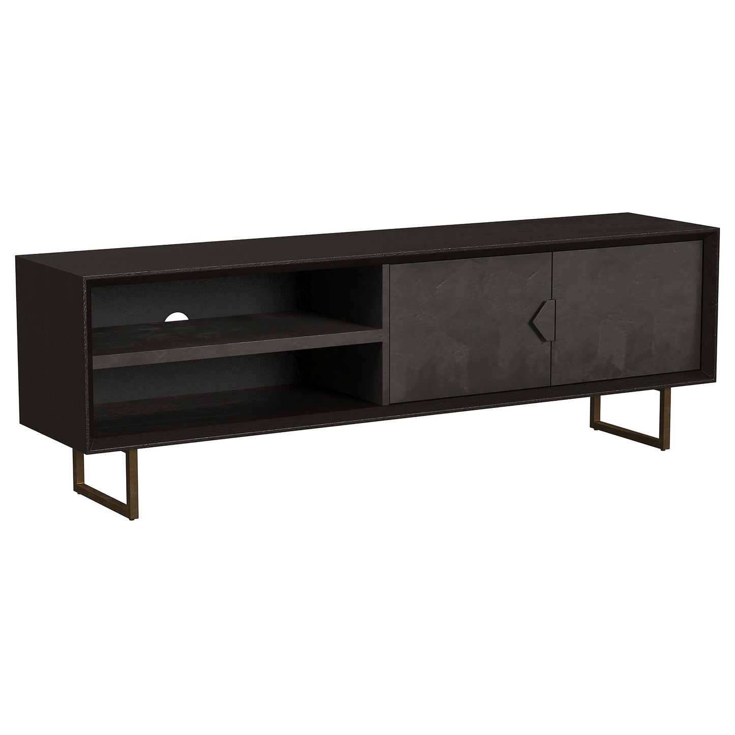 Mueble para TV Marsden de 70 pulgadas, madera de mango, dos puertas, color negro carbón
