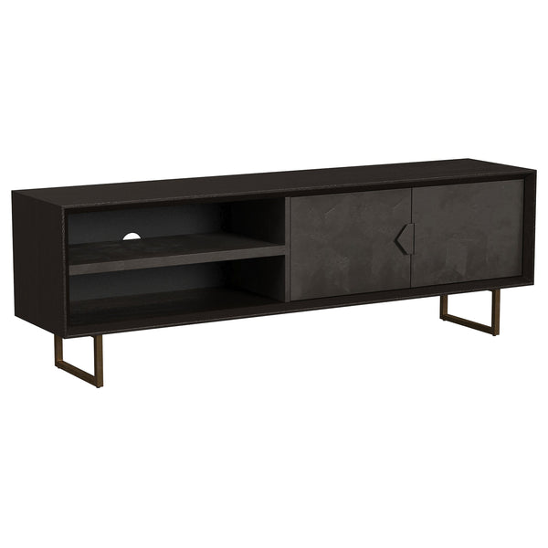 Mueble para TV Marsden de 70 pulgadas, madera de mango, dos puertas, color negro carbón