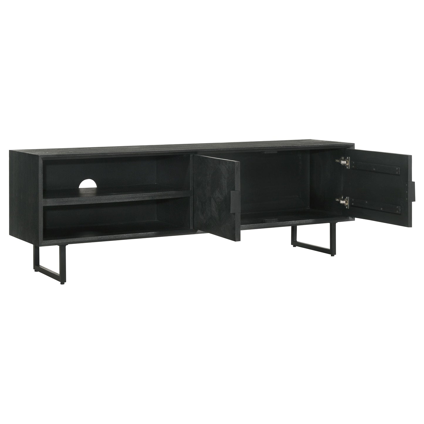 Mueble para TV Marsden de 70 pulgadas, madera de mango, dos puertas, color negro carbón