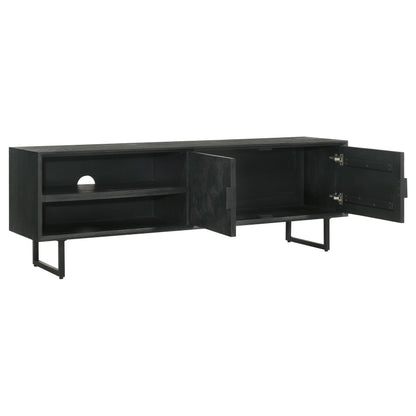Mueble para TV Marsden de 70 pulgadas, madera de mango, dos puertas, color negro carbón