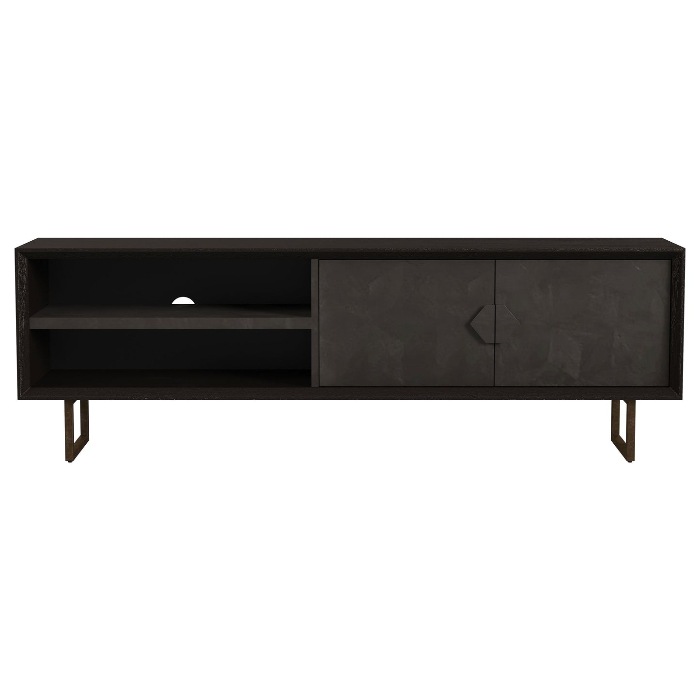Mueble para TV Marsden de 70 pulgadas, madera de mango, dos puertas, color negro carbón