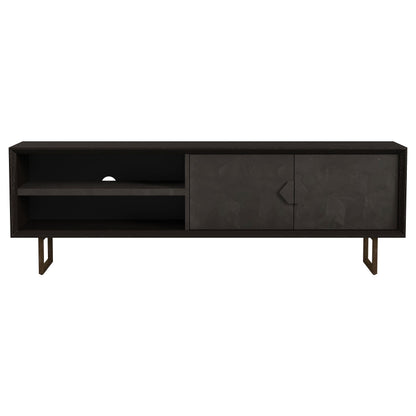 Mueble para TV Marsden de 70 pulgadas, madera de mango, dos puertas, color negro carbón