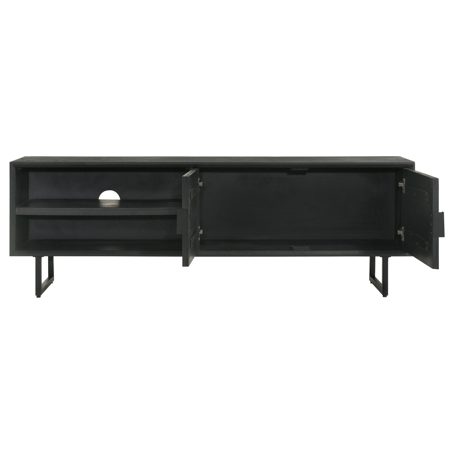 Mueble para TV Marsden de 70 pulgadas, madera de mango, dos puertas, color negro carbón