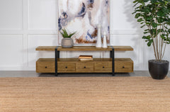 Mueble para TV de 70 pulgadas de madera de mango con 5 cajones y consola multimedia marrón