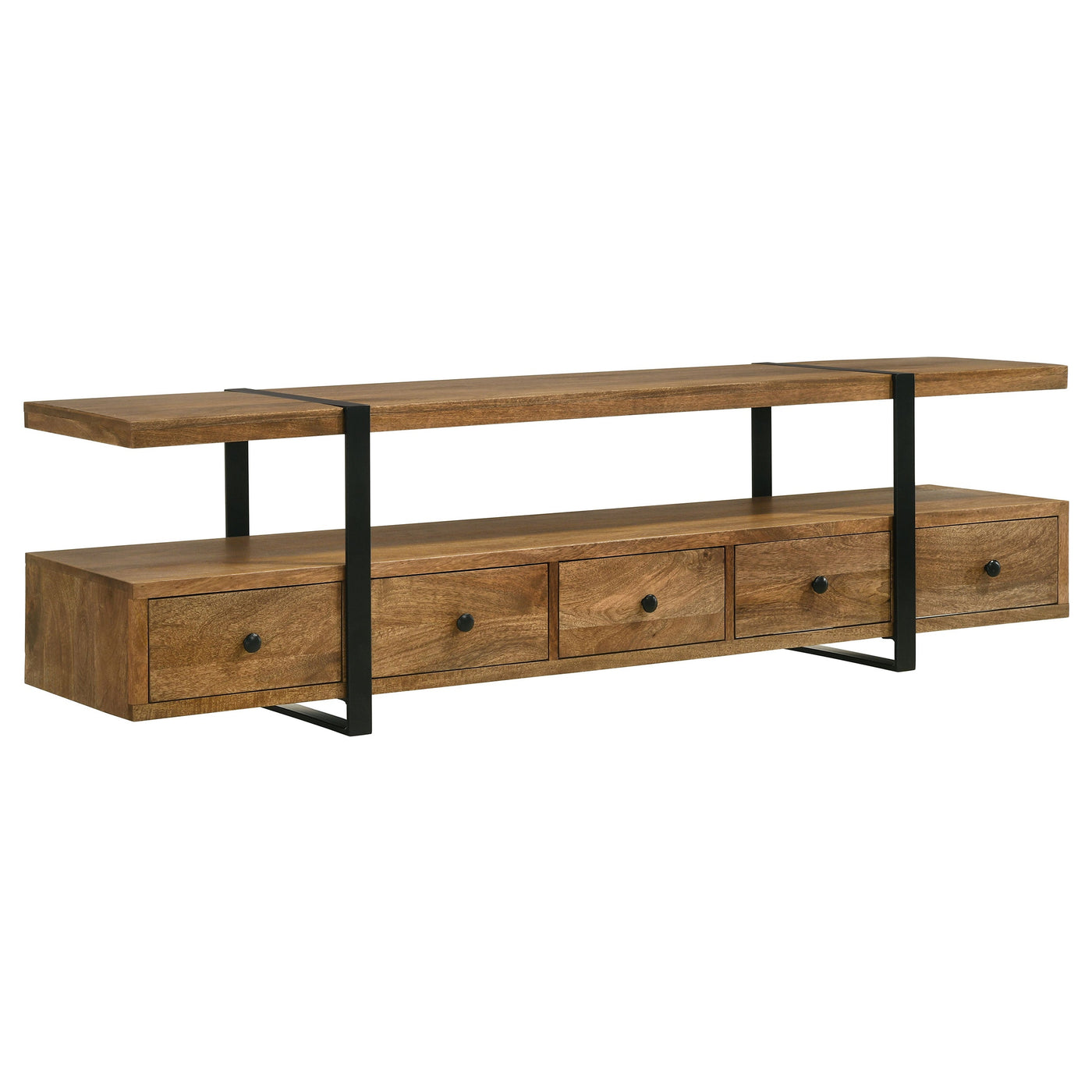 Mueble para TV de 70 pulgadas de madera de mango con 5 cajones y consola multimedia marrón
