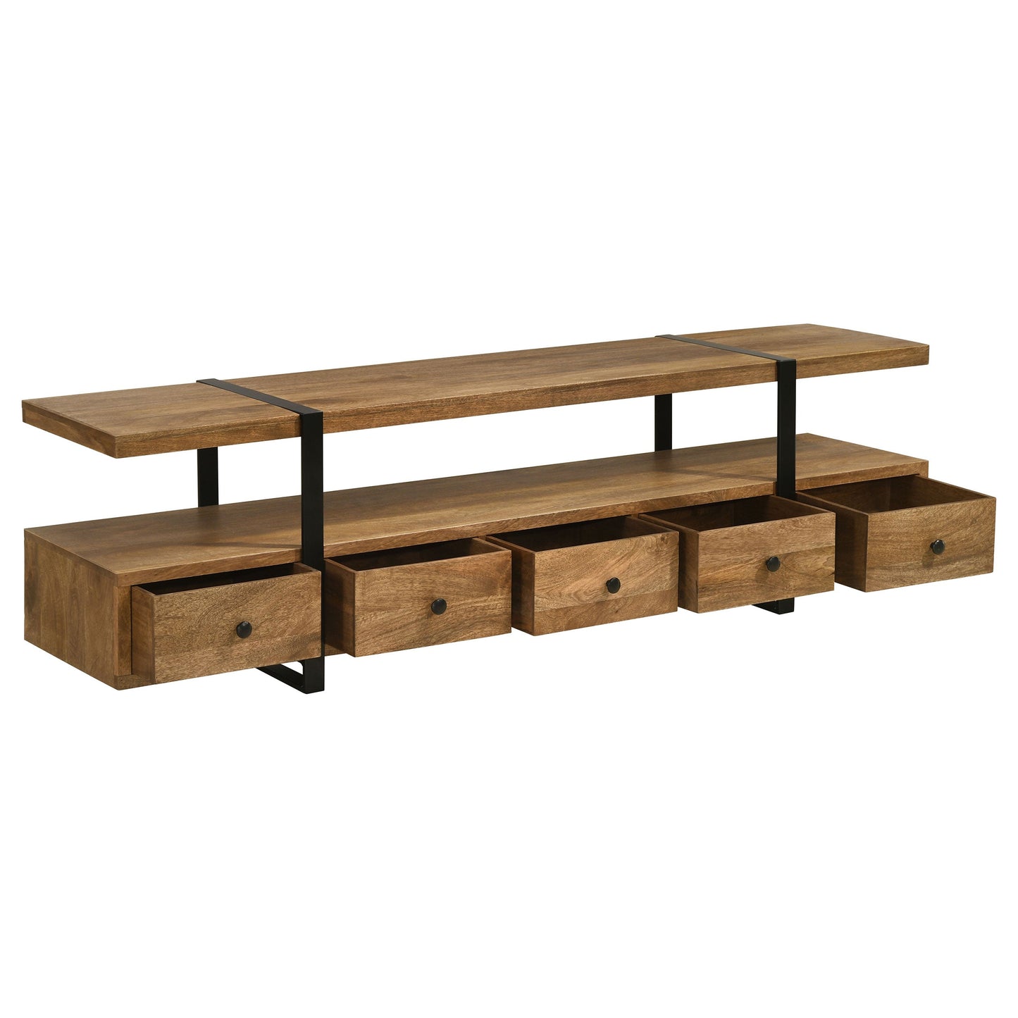 Mueble para TV de 70 pulgadas de madera de mango con 5 cajones y consola multimedia marrón