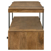 Mueble para TV de 70 pulgadas de madera de mango con 5 cajones y consola multimedia marrón