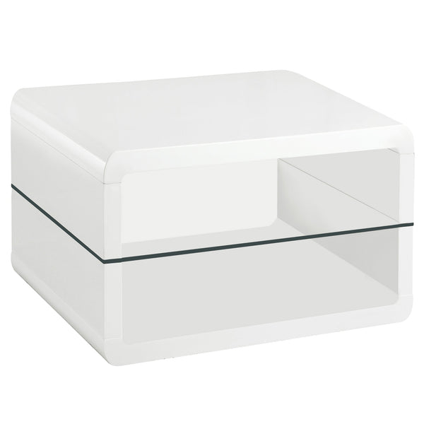 Mesa auxiliar rectangular Elana de 1 estante, blanca, alto brillo