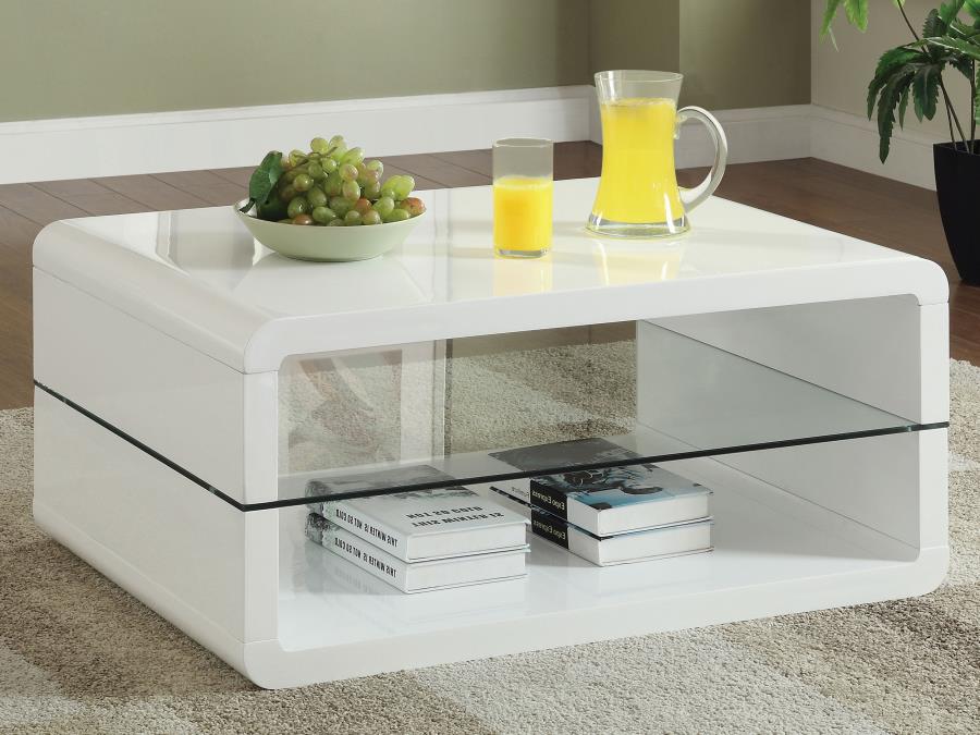 Elena Glossy White Rectangle 2-Shelf Coffee Table