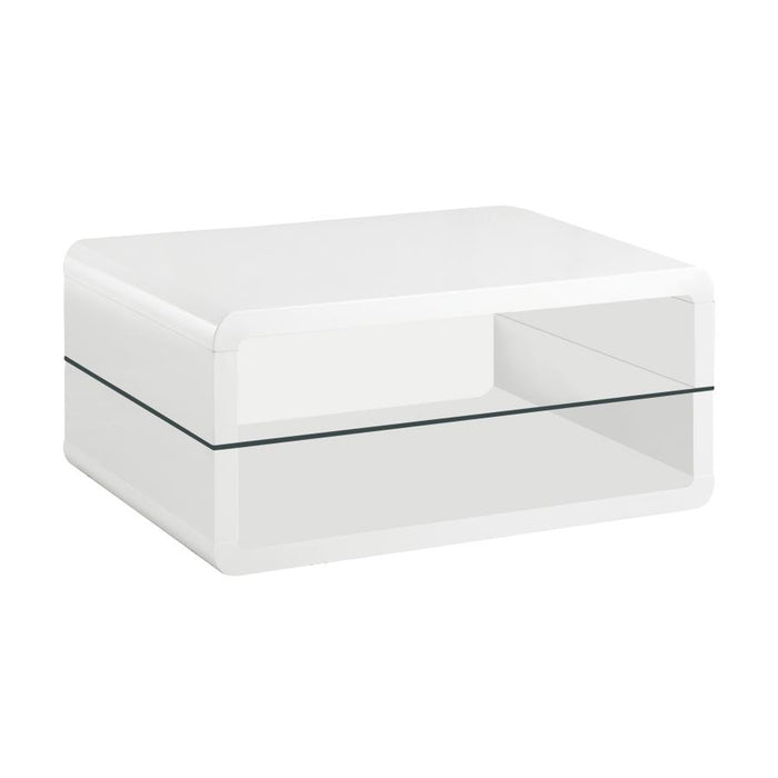Mesa de centro Elena rectangular blanca brillante con 2 estantes