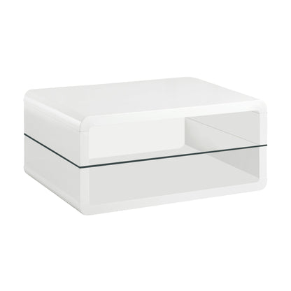 Mesa de centro rectangular Elana de 1 estante, blanca de alto brillo