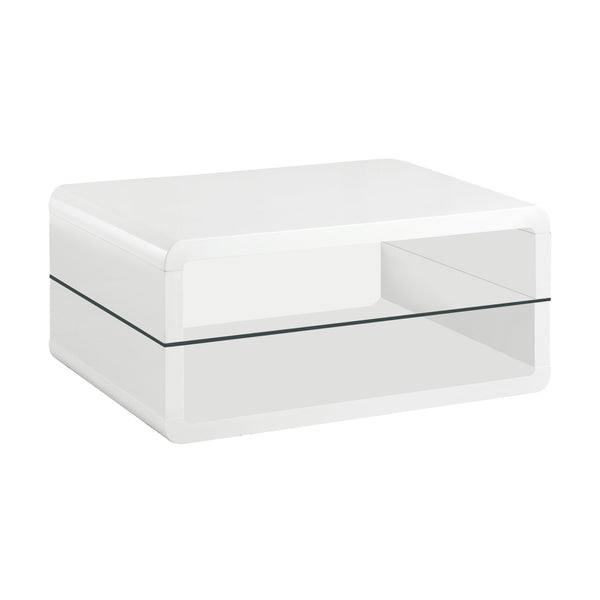 Mesa de centro rectangular Elana de 1 estante, blanca de alto brillo