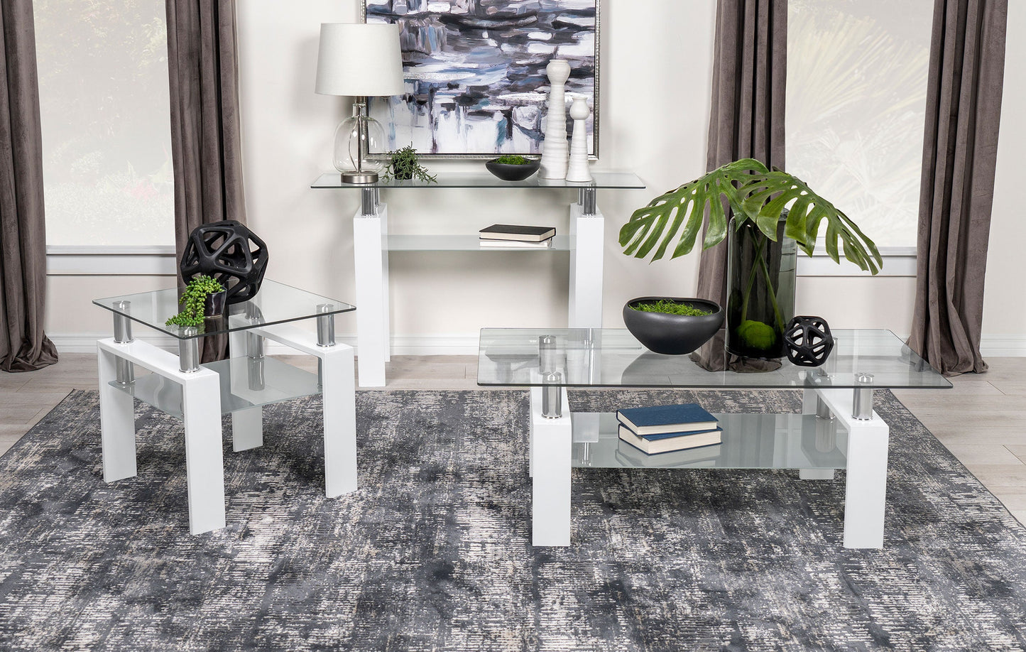 Mesa consola para sofá de entrada con tapa de vidrio rectangular Dyer, color negro