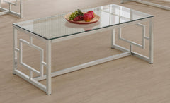 Mesa de centro rectangular Merced con tapa de vidrio, níquel