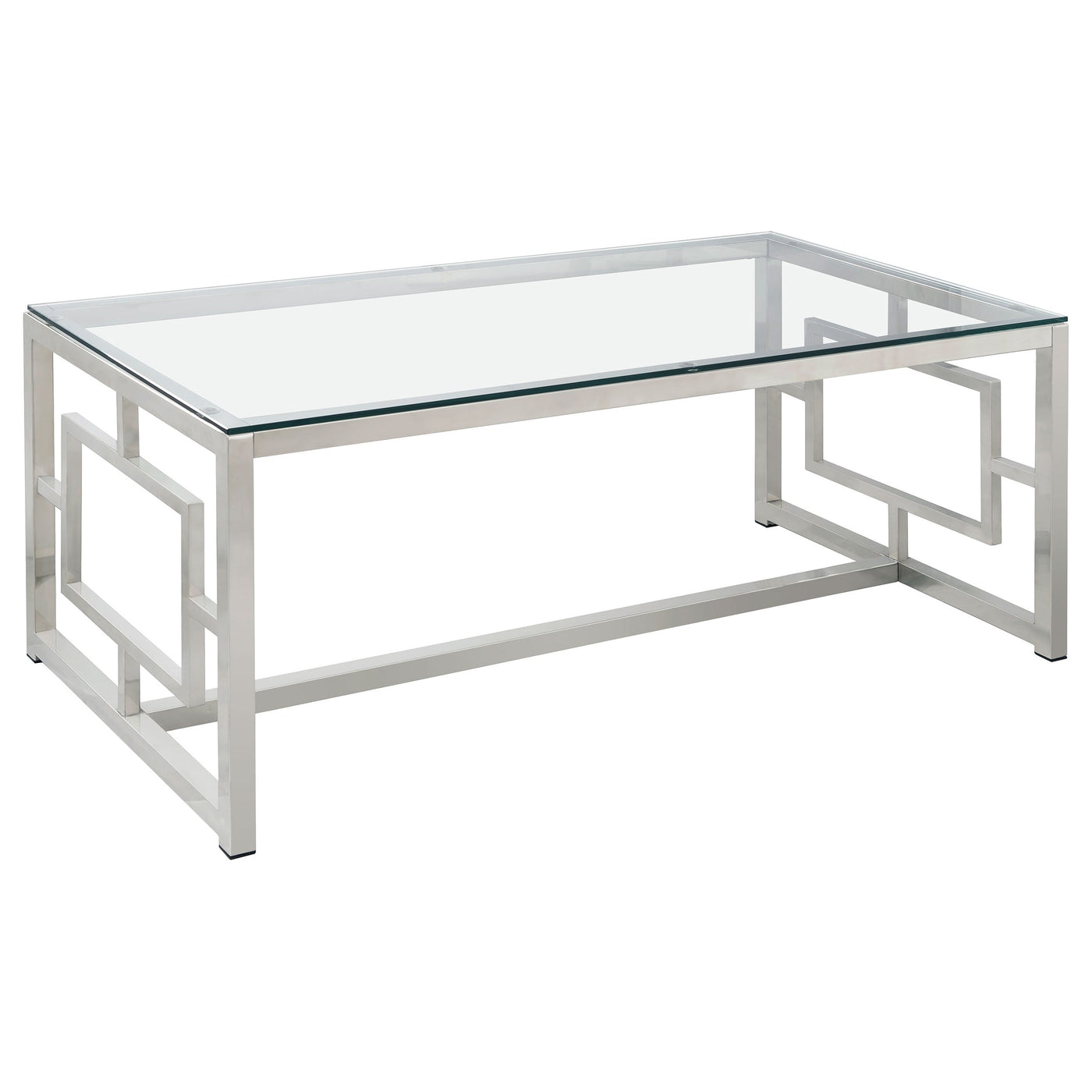 Mesa de centro rectangular Merced con tapa de vidrio, níquel