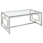 Mesa de centro rectangular Merced con tapa de vidrio, níquel
