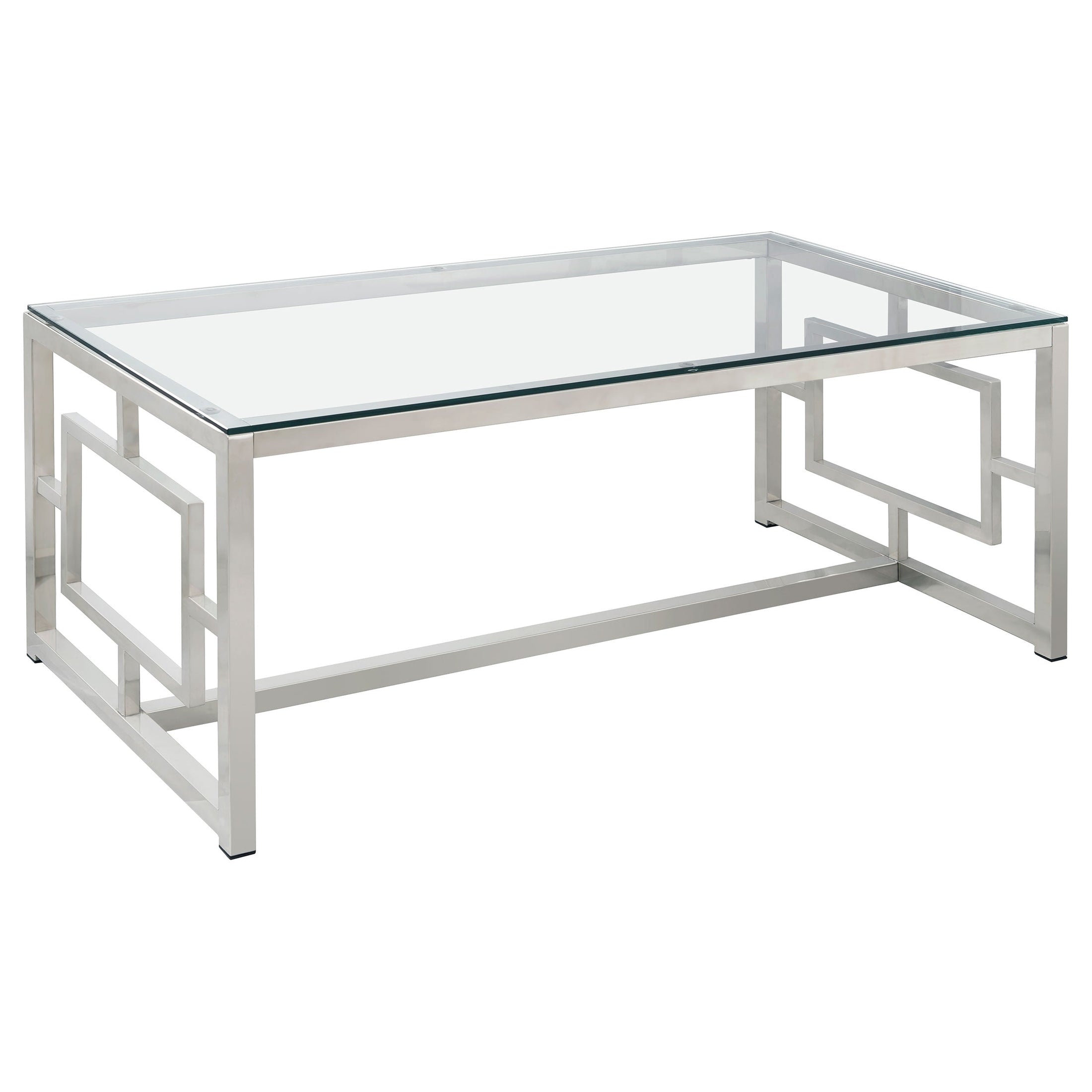 Mesa de centro rectangular Merced con tapa de vidrio, níquel