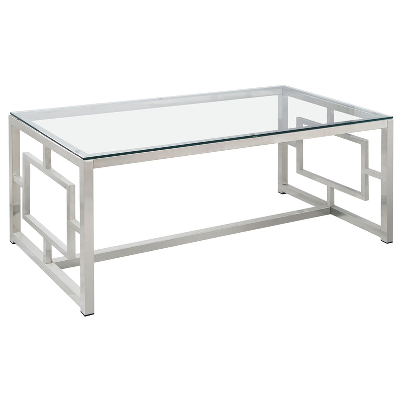 Mesa de centro rectangular Merced con tapa de vidrio, níquel