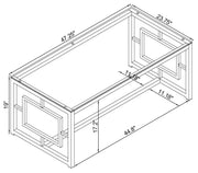 Mesa de centro rectangular Merced con tapa de vidrio, níquel