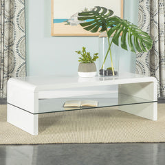 Mesa de centro rectangular Airell con estante blanco de alto brillo