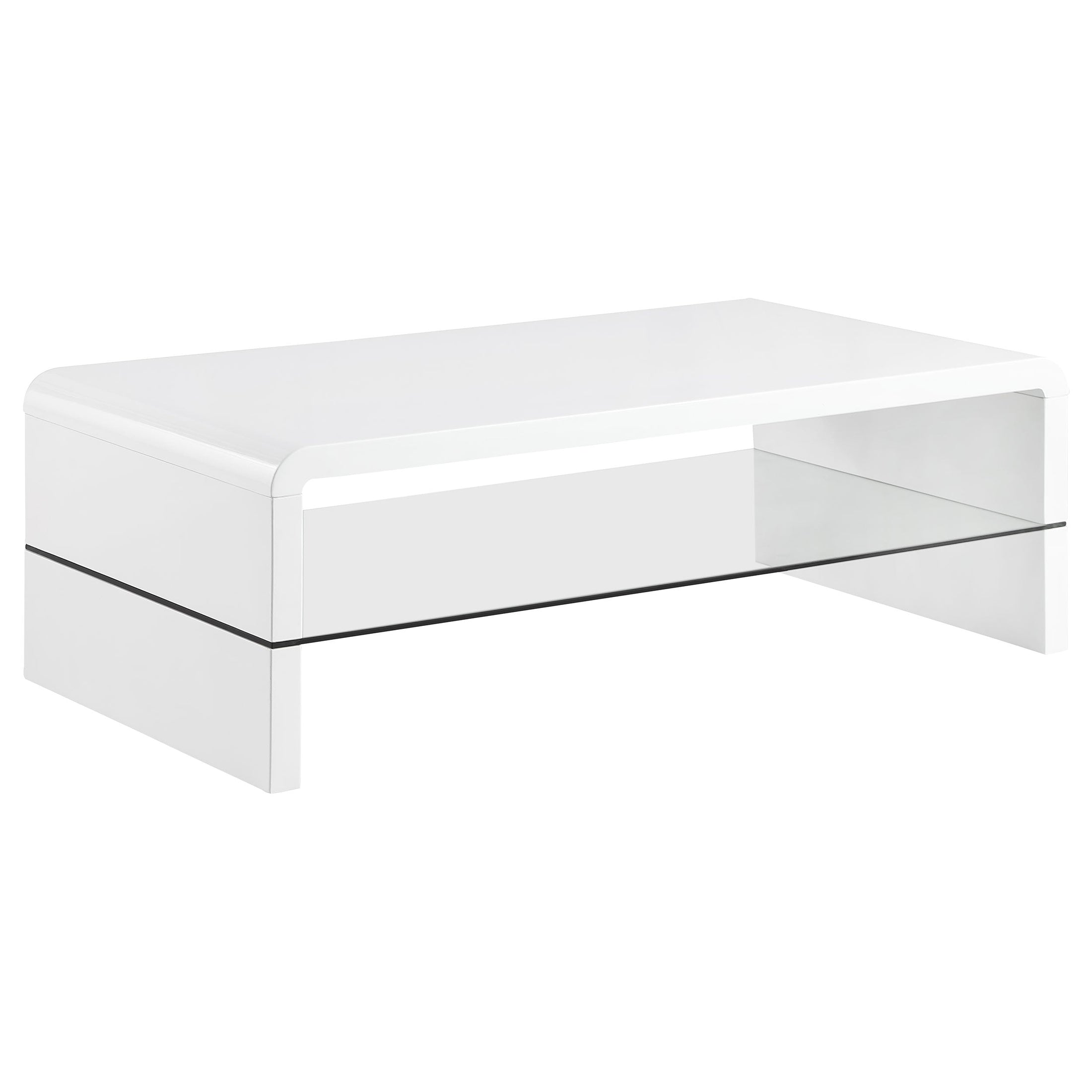 Mesa de centro rectangular Airell con estante blanco de alto brillo