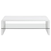Mesa de centro rectangular Airell con estante blanco de alto brillo