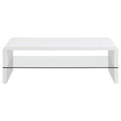 Mesa de centro rectangular Airell con estante blanco de alto brillo