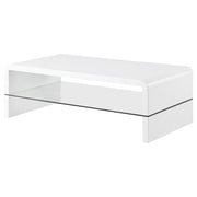 Mesa de centro rectangular Airell con estante blanco de alto brillo