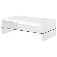Mesa de centro rectangular Airell con estante blanco de alto brillo
