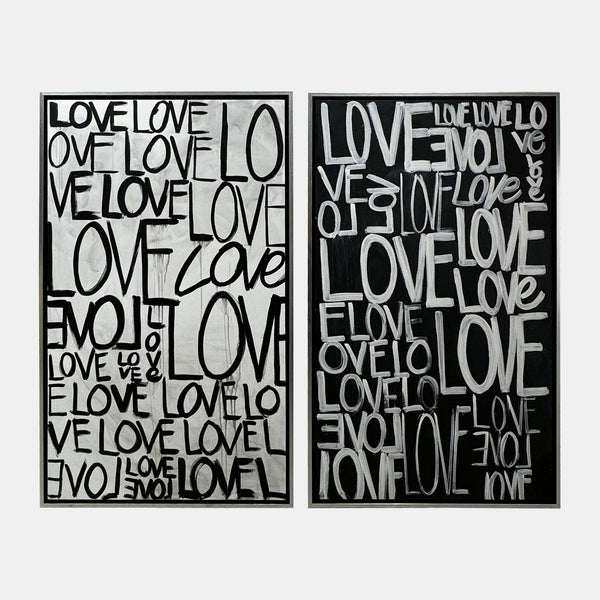 S/2 71x59 Garabato de amor pintado a mano, blanco y negro