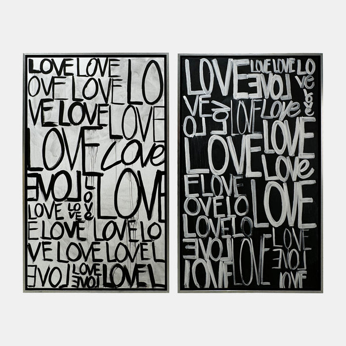 S/2 71x59 Hand Painted Love Scribble, Black/white