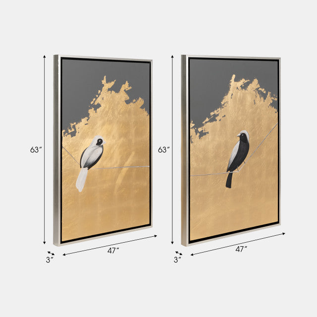 S/2 63x47 Hand Painted Birds On Wire, Gold