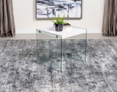 Mesa auxiliar con marco de vidrio cuadrado Opal blanco de alto brillo