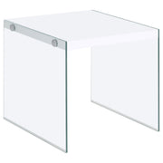 Mesa auxiliar con marco de vidrio cuadrado Opal blanco de alto brillo