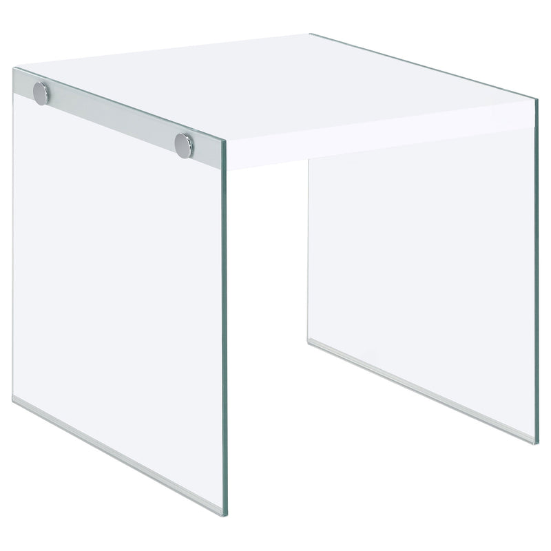 Mesa auxiliar con marco de vidrio cuadrado Opal blanco de alto brillo