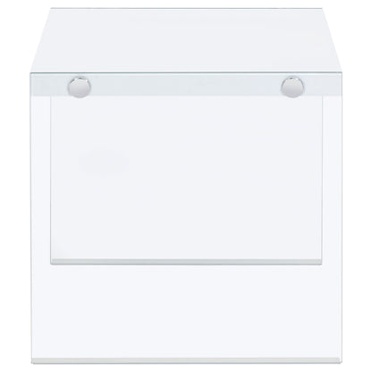 Opal Square Glass Frame Side End Table White High Gloss