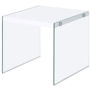 Mesa auxiliar con marco de vidrio cuadrado Opal blanco de alto brillo