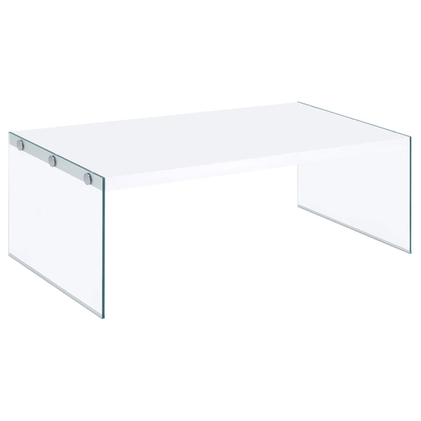Mesa de centro rectangular con marco de vidrio opalino blanco de alto brillo