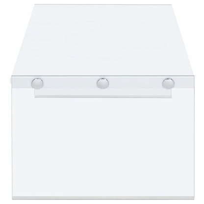 Mesa de centro rectangular con marco de vidrio opalino blanco de alto brillo