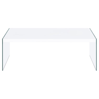 Mesa de centro rectangular con marco de vidrio opalino blanco de alto brillo