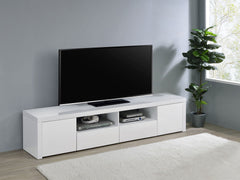 Mueble para TV Jude de 2 puertas de madera de ingeniería de 79 pulgadas, blanco brillante