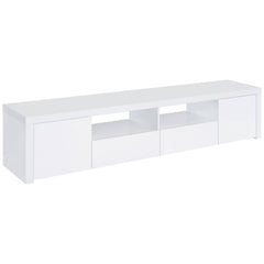 Mueble para TV Jude de 2 puertas de madera de ingeniería de 79 pulgadas, blanco brillante