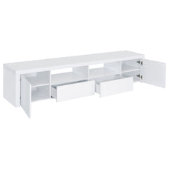 Mueble para TV Jude de 2 puertas de madera de ingeniería de 79 pulgadas, blanco brillante